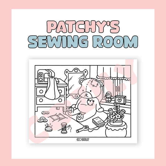 Patchy's Sewing Room - Digital Coloring Page